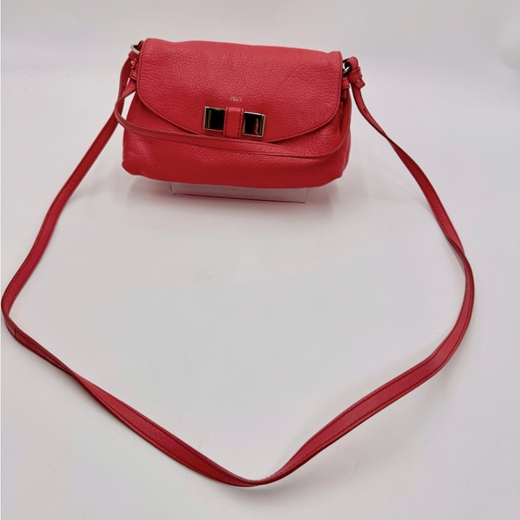 Auth Chloe Small Pink Leather Bow 2way Crossbody Bag Preloved Purse - Picture 6 of 12